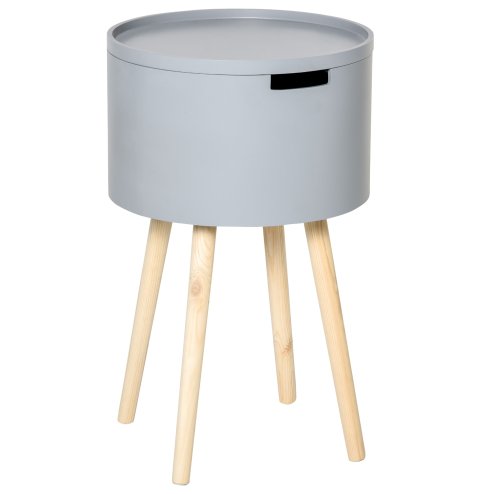 HOMCOM Modern Side Table with Hidden Storage Space, Round Night Stand with Removable Tray Wood Frame End Coffee Table for Living Room
