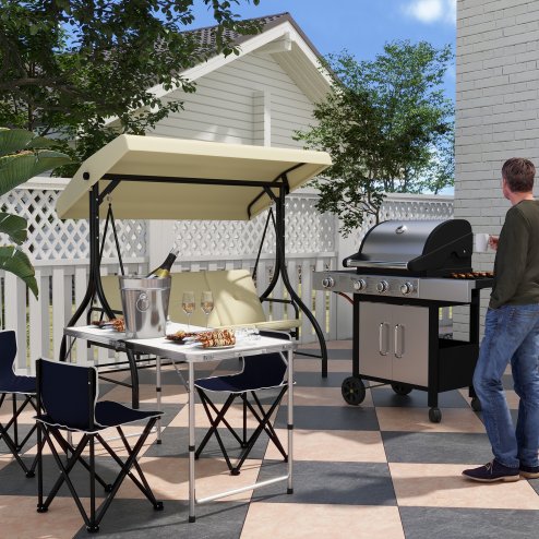 Outsunny 4FT Garden Outdoor Camping Table Portable Folding Picnic Table Aluminium Frame with Adjustable Height 120L x 60W x 70H (cm)