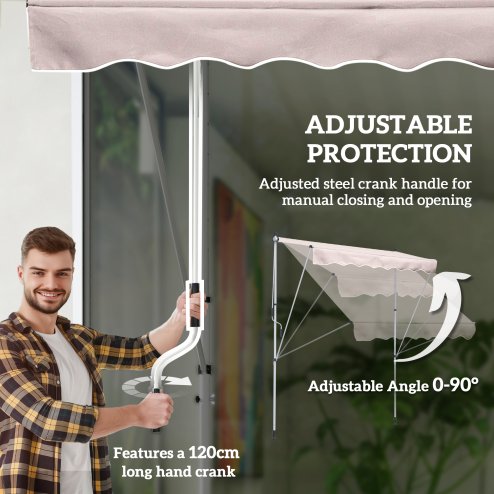 Outsunny Balcony 2 x 1.5m Manual Adjustable Awning DIY Patio Clamp Awning Canopy  Retractable Shade Shelter - Beige