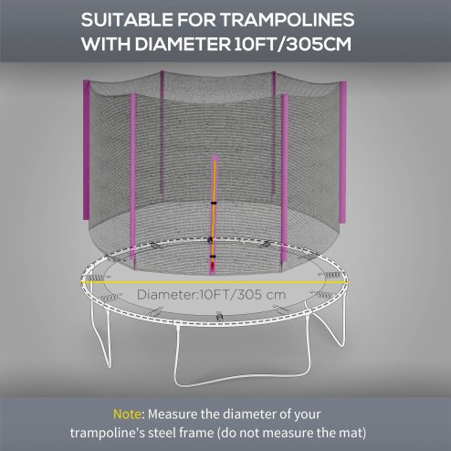 SPORTNOW 10ft Trampoline Net Replacement with 6 Plastic Pole Covers, Weather-Resistant Trampoline Netting Replacement with Zipped Entrance, Poles Not Included, Pink