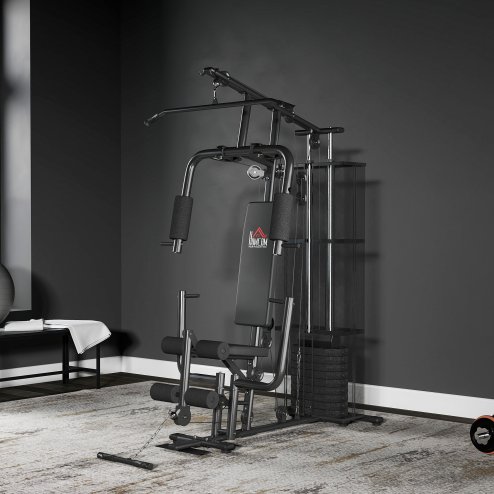 HOMCOM Home Gym Equipment, Multi Gym Workout Station with 45Kg Weight Stack, Chest Station, Butterfly Press & Leg Developer for Strength Training, Black