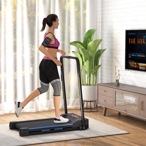 HOMCOM Folding Treadmill Walking Pad, 1-6km/h Treadmill Walking Machine, with Remote Control and LCD Display for Home Gym Office, Blue