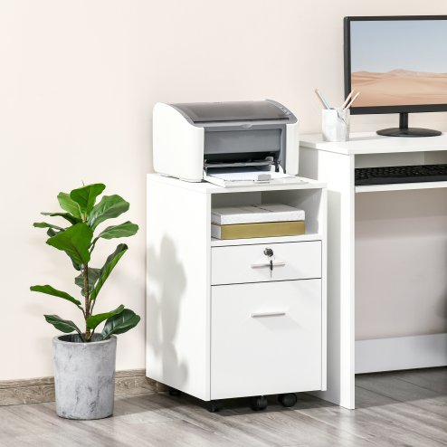 Vinsetto Mobile File Cabinet Lockable Storage Unit Cupboard for A4 Letter Home Filing Furniture for Office, Bedroom and Living Room, 39x40x65cm, White