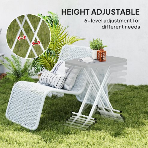 Outsunny Portable Folding Coffee Table, Height Adjustable Garden Table Bistro Table with HDPE Top and Metal Frame for Balcony Poolside Deck, Charcoal Grey