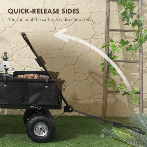 Outsunny Garden Trolley Cart, Heavy Duty Festival Trolley with Removable Liner, Quick-Release Sides, 10