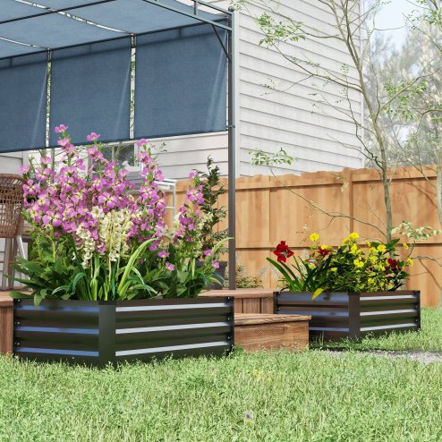 Outsunny Set of 2 Raised Garden Bed, Outdoor Planter Box with Galvanised Steel Frame for Growing Vegetables, Flowers and Herbs, 100 x 60 x 30cm, Grey