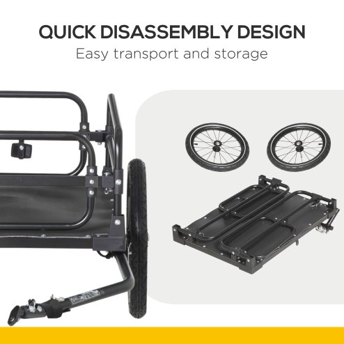 HOMCOM Steel Bike Trailer with Triple Safety Features, Wagon Bicycle Trailer with Suspension, 2 Wheels Outdoor Storage Carrier, 40kg Max Load, Black