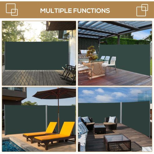 Outsunny Retractable Sun Side Awning Screen Fence Patio Garden Wall Balcony Screening Panel Outdoor Blind Privacy Divider (3x2M, Grey)