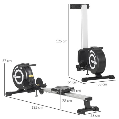 HOMCOM Folding Rowing Machine, 8-Level Magnetic Rower Machine with LCD Monitor, Wheels and Aluminium Railway, for Home Gym Cardio Training
