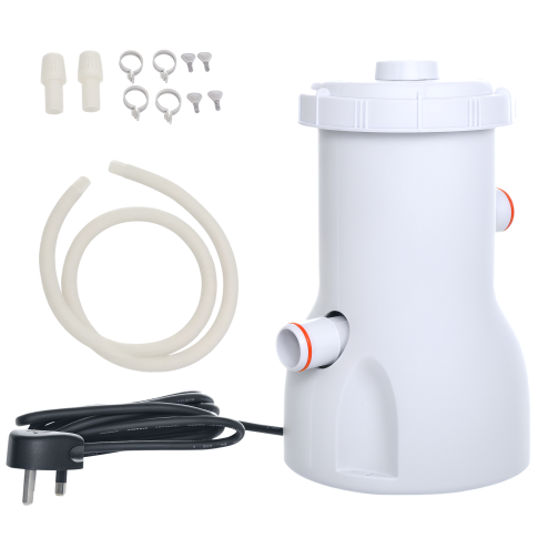 Outsunny Cartridge Filter Pump for 13'-15' Above Ground Pools, 800GPH (3028 LPH) Swimming Pool Filter Pump with Hose and Hose Clamps, White