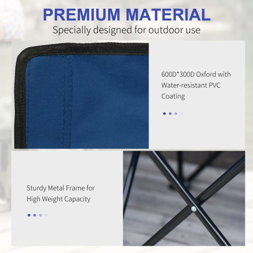 Outsunny 6 Seater Folding Bench, Outdoor Camping Chair Portable Sports Spectator Chair with Metal Frame, Cup Holder & Carry Bag, Blue
