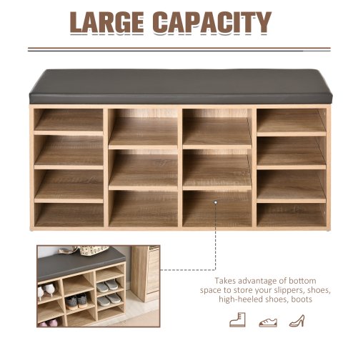 HOMCOM Multi-Storage Shoe Rack w/ 14 Compartments Cushion Moving Shelves Solid Frame Foot Pads Home Office Tidy Organisation Boots Trainers