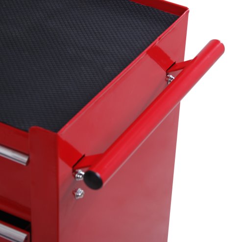HOMCOM 5 Drawer Tool Box, Lockable Steel Tool Chest on Wheels, Rolling Chest Cabinet with 5 Drawers and Handle for Workshop, Garage, Red