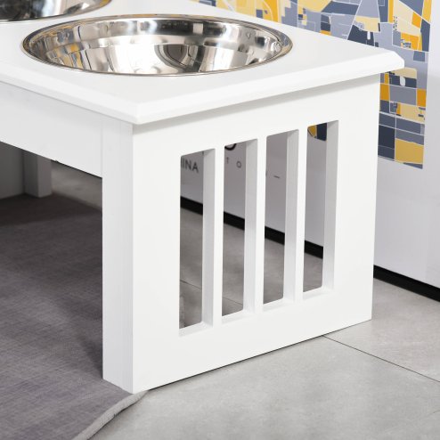 PawHut Raised Dog Bowl Feeding Bowls with Stand for Extra Small and Small Dogs Elevated Pet Bowls Water Food Feeder 44L x 24W x 15H cm - White