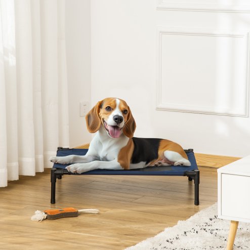 PawHut Raised Dog Bed Cat Elevated Lifted Puppy Pet Elevated Cot Portable Camping Basket - Blue (Medium)