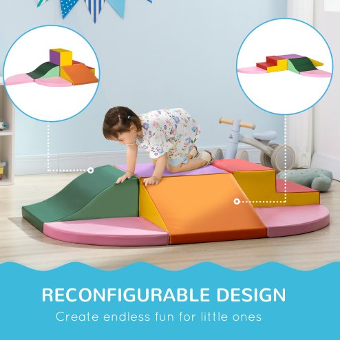 HOMCOM 6 Piece Soft Play Equipment, Kids Foam Blocks Toys for Climb and Crawl, Indoor Activity Play Set Playground for Toddler 1-3 Years Old, Red
