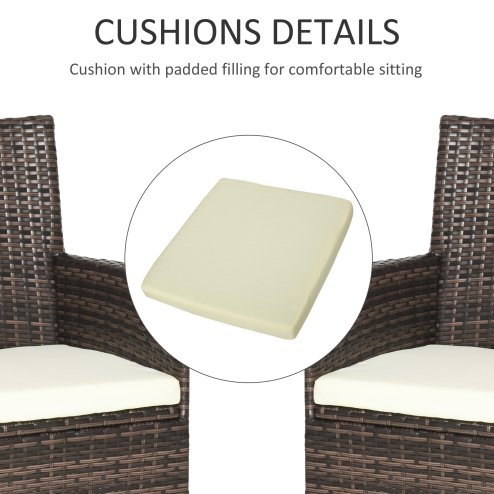 Outsunny 4 Pieces Outdoor PE Rattan Dining Chairs Set with Cushion, Garden Armchair with Armrests, High Backrest, Metal Frame Patio Wicker Furniture, Mixed Brown