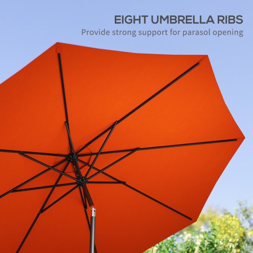 Outsunny 3 m Garden Parasol Umbrellas, Outdoor Sun Shade with 8 Ribs, Tilt and Crank Handle for Balcony, Bench, Garden, Orange