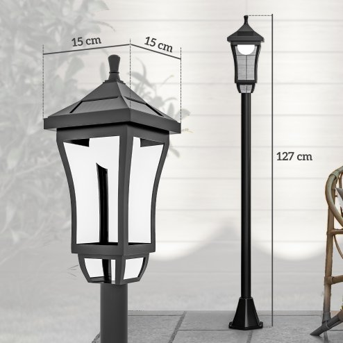 Outsunny 1.3 m Garden Lamp Post Light, LED Outdoor Solar Post Lights, Waterproof IP44 for Patio, Garden, Pathway, Cool White