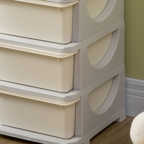 HOMCOM Kids Storage Units with 6 Drawers 3 Tier Chest Vertical Dresser Tower Toy Organiser for Nursery Playroom Kindergarten Cream