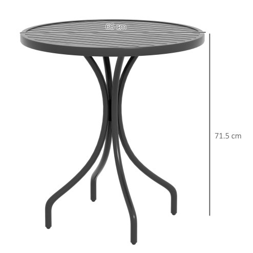 Outsunny 66cm Garden Side Table, Round Bistro Coffee Table, Outdoor Patio Table with Steel Frame and Slat Tabletop for Balcony and Porch, Black
