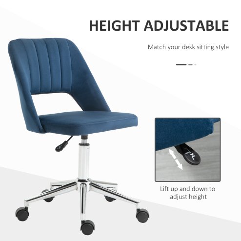 Vinsetto Mid Back Office Chair, Velvet Fabric Swivel Scallop Shape Computer Desk Chair for Home Study Bedroom, Dark Blue