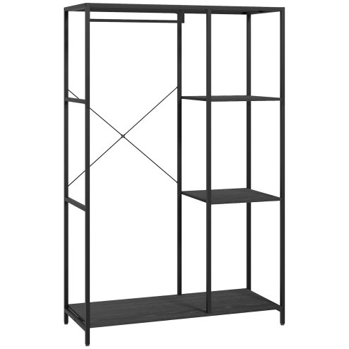 HOMCOM Coat Rack with Shoe Storage, 170cm Free Standing Hall Tree with Hanging Rail and Storage Shelves, 2-In-1 Coat Stand for Hallway, Entryway, Bedroom, Black