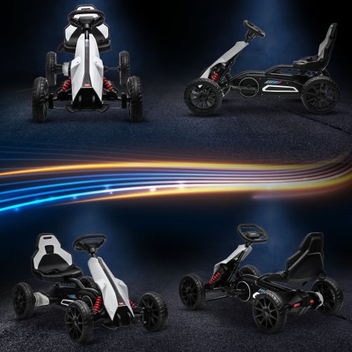 HOMCOM 12V Electric Go Kart for Kids, Ride-On Racing Go Kart with Forward Reversing, Rechargeable Battery, 2 Speeds, for Boys Girls Aged 3-8 Years Old - White