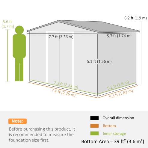 Outsunny 7.7 x 5.7ft Metal Garden Shed with Ventilation Slots and Sliding Doors, Galvanised Outdoor Tool Storage House, Grey