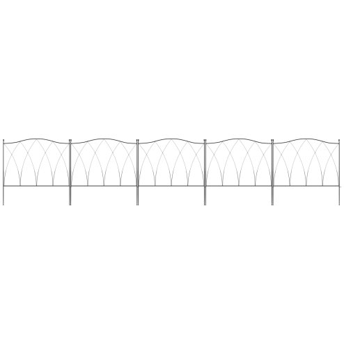 Outsunny Decoration Garden Fence, 5PCs Outdoor Picket Fence Panels, Rustproof Metal Wire Landscape Flower Bed Border Edging Animal Barrier, Black