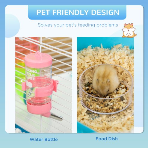 PawHut 5 Tier Hamster Cage, Gerbil Cage with Tube, Water Bottle, Exercise Wheel, Food Dish, 59L x 36W x 69H cm - Light Blue
