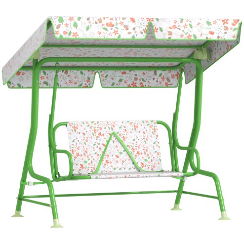 AIYAPLAY Kids Garden Swing Seat, Outdoor Swing Chair with Adjustable Canopy, Safety Belt, 2 Seater Hammock Swing Bench for Patio, Porch, Garden, Green