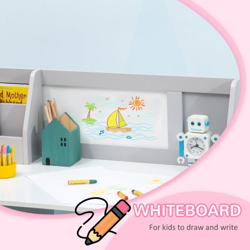 HOMCOM Kids Desk And Chair Set 2 PCs Childrens Table And Chair Set Multi Use Toddler Furniture with Whiteboard, Storage - Grey
