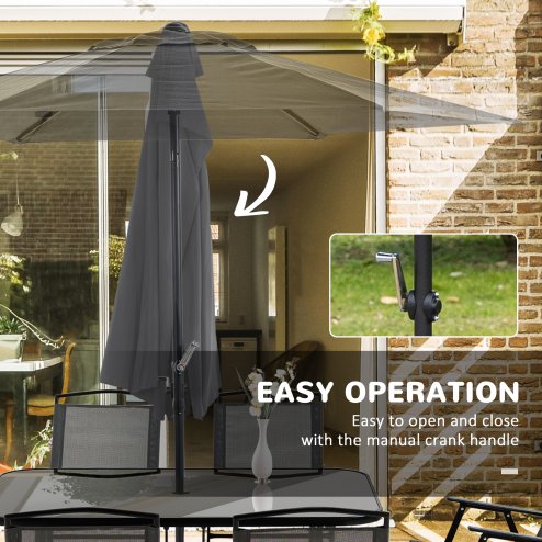Outsunny 8 Pieces Metal Garden Furniture Set with Parasol and Folding Chairs, Garden Dining Set, 6 Seater Outdoor Table and Chairs with Tempered Glass Top, Black