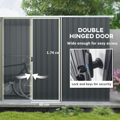 Outsunny 11 x 5.6ft Galvanised Steel Garden Shed, Metal Shed, Garden Storage Shed with Lockable Doors and Gloves for Outdoor Patio, Garden, Grey