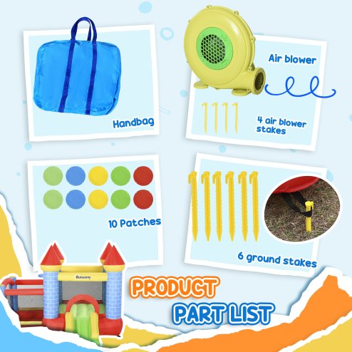 Outsunny Kids Bouncy Castle House Inflatable Trampoline Slide Water Pool Basket 4 in 1 with Blower Basketball Hoop for Kids Age 3-8 Castle Design 2.8 x 2.6 x 2.1m