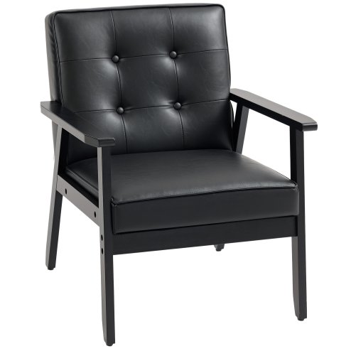 HOMCOM Armchair, PU Leather Accent Chair, Occasional Chair with Rubber wood Frame for Living Room, Reception, Bedroom, Balcony, Black
