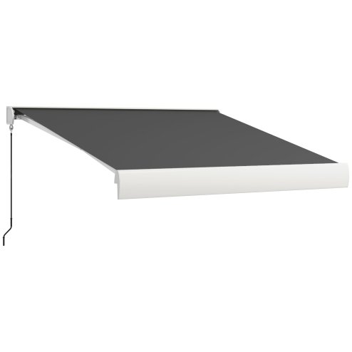 Outsunny 3 x 2.5m Electric or Manual Retractable Awning, Half Cassette, with Remote Controller, Manual Crank Handle and Aluminium Frame, Sun Canopies for Patio Deck Door Window, Grey