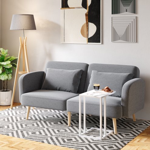 HOMCOM C Shape End Table w/Metal Frame Sofa Side Table Narrow Snack Coffee Table for Living Room