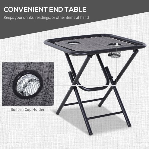Outsunny Folding Zero Gravity Chairs, 3 Pieces Adjustable Sun Lounger and Table Set with Cup Holder and Headrest, Patio Bistro Set with Reclining Garden Chairs for Outdoor, Light Grey