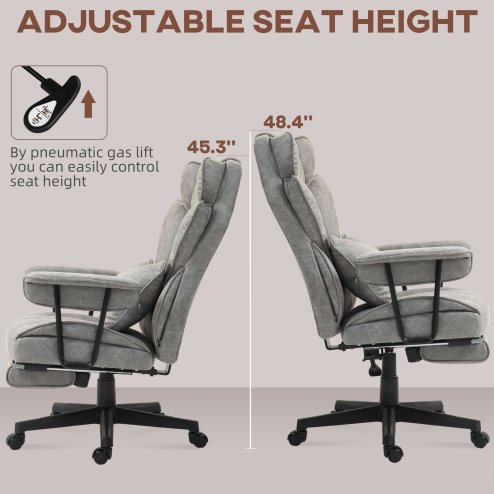 HOMCOM Office Chair, Ergonomic Desk Chair with Foot Rest, Lumbar Support, Reclining Function and Wide Seat, Height-Adjustable High Back Swivel Rolling for Home Office, Support up to 180 kg, Grey