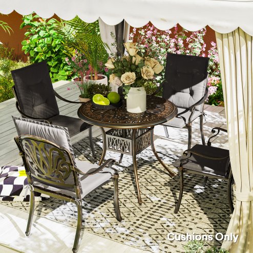 Outsunny Set of 4 Garden Chair Cushions with Backs, 108L x 50W x 5H cm Outdoor Seat Cushions Outdoor Seat Pads with Backrest, Tufted Back, Ties Dining Chair, Charcoal Grey