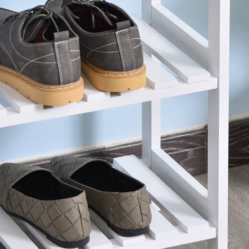 HOMCOM 3-Tier Shoe Rack Wood Frame Slatted Shelves Spacious Open Hygienic Storage Home Hallway Furniture Family Guests 70L x 26W x 57.5H cm