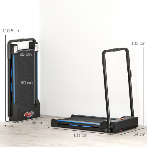HOMCOM Folding Treadmill Walking Pad, 1-6km/h Treadmill Walking Machine, with Remote Control and LCD Display for Home Gym Office, Blue