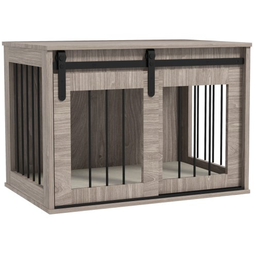 PawHut Dog Crate Furniture, Dog House Furniture Style for Medium Breeds, Pet Kennel with Removable Cushion for Indoor Use, 80 x 54 x 57cm, Brown