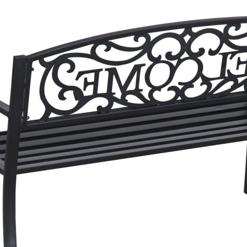 Outsunny Garden Bench, Metal Outdoor Bench Seat, 2 Seater Patio Loveseat with Welcome Backrest, Armrests and Slatted Seat, 240 KG Capacity for Park, Porch, Black