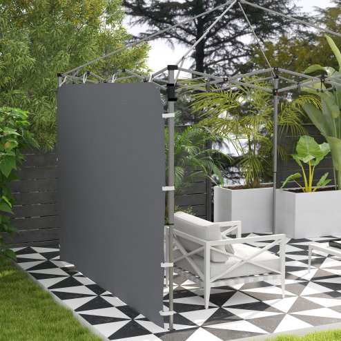 Outsunny Gazebo Side Panel, Canopy Sidewall Panel with 4 Mesh Bags and 2 Storage Pockets for 3 x 3 m Straight Leg Pop Up Gazebos, 1 Pack Sidewall Only, Grey