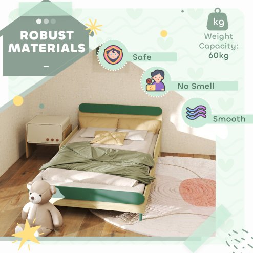 AIYAPLAY Toddler Bed, Kids Bed Frame with Safety Rail, for Ages 3-10 Years, Kids Bedroom Furniture, 195 x 103 x 60.5cm, Green