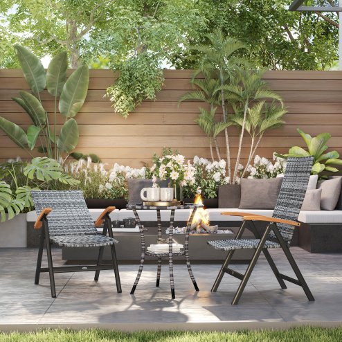 Outsunny 2 Pieces Outdoor Folding Dining Chair, PE Rattan Chair with Armrests, High Backrest, for Garden, Camping, Balcony, Porch, Light Grey