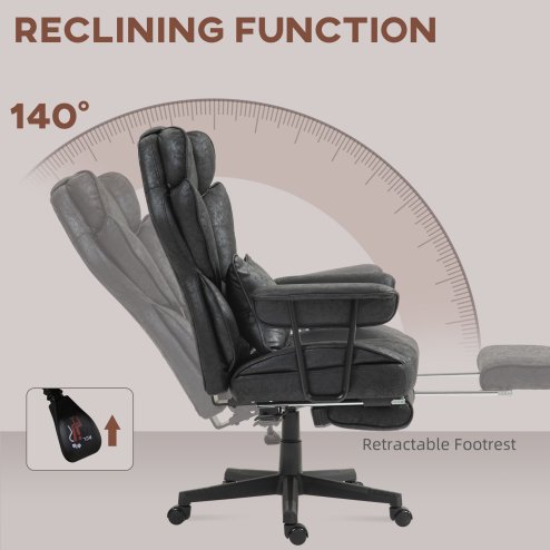 HOMCOM Massage Office Chair with 6 Point Massage and Heat, Desk Chair with Footrest, Reclining Backrest, Swivel Wheels, Adjustable Height, Black